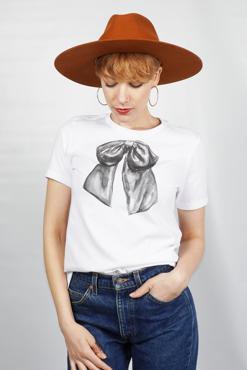 Watercolor Trompe l'oeil Bow Tee Shirt