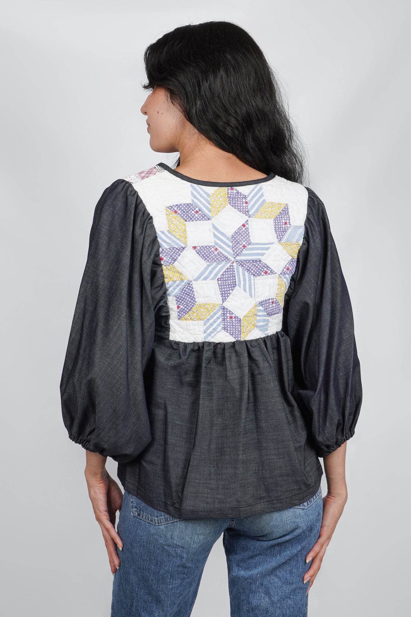 Remnant Blouse | Vintage Quilt and Deadstock Denim | Small