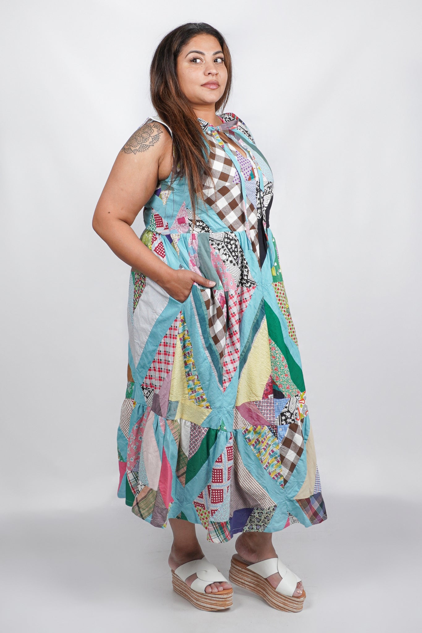 Victor Sleeveless Dress | Antique Calico Quilt Top | Large