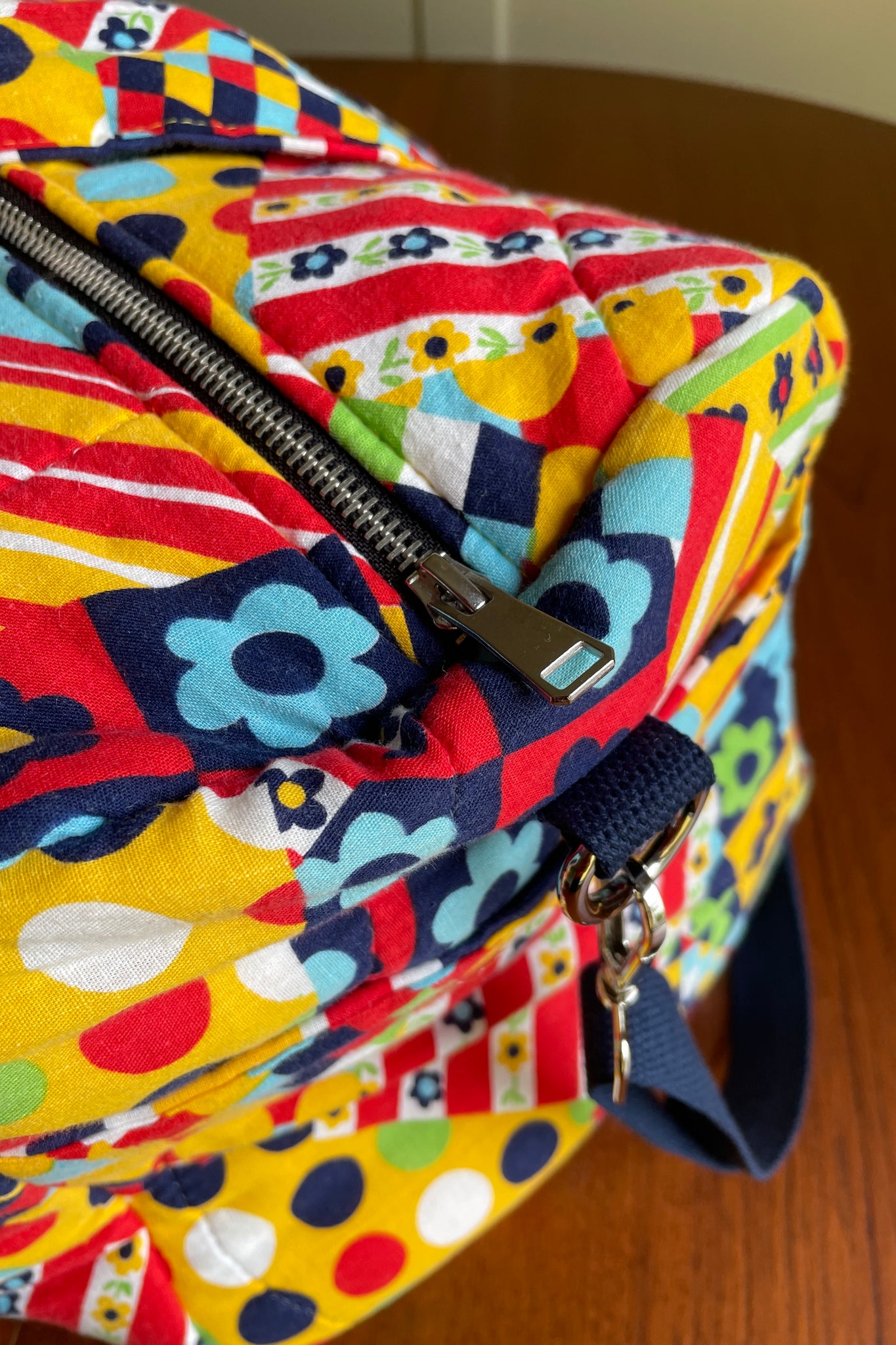 Studio Rework Duffel Bag | 70s Rainbow Patchwork and Striped Vintage Sleeping Bag