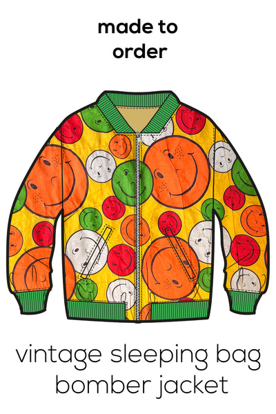 Made To Order - Vintage 70s Happy Face Sleeping Bag Bomber Jacket