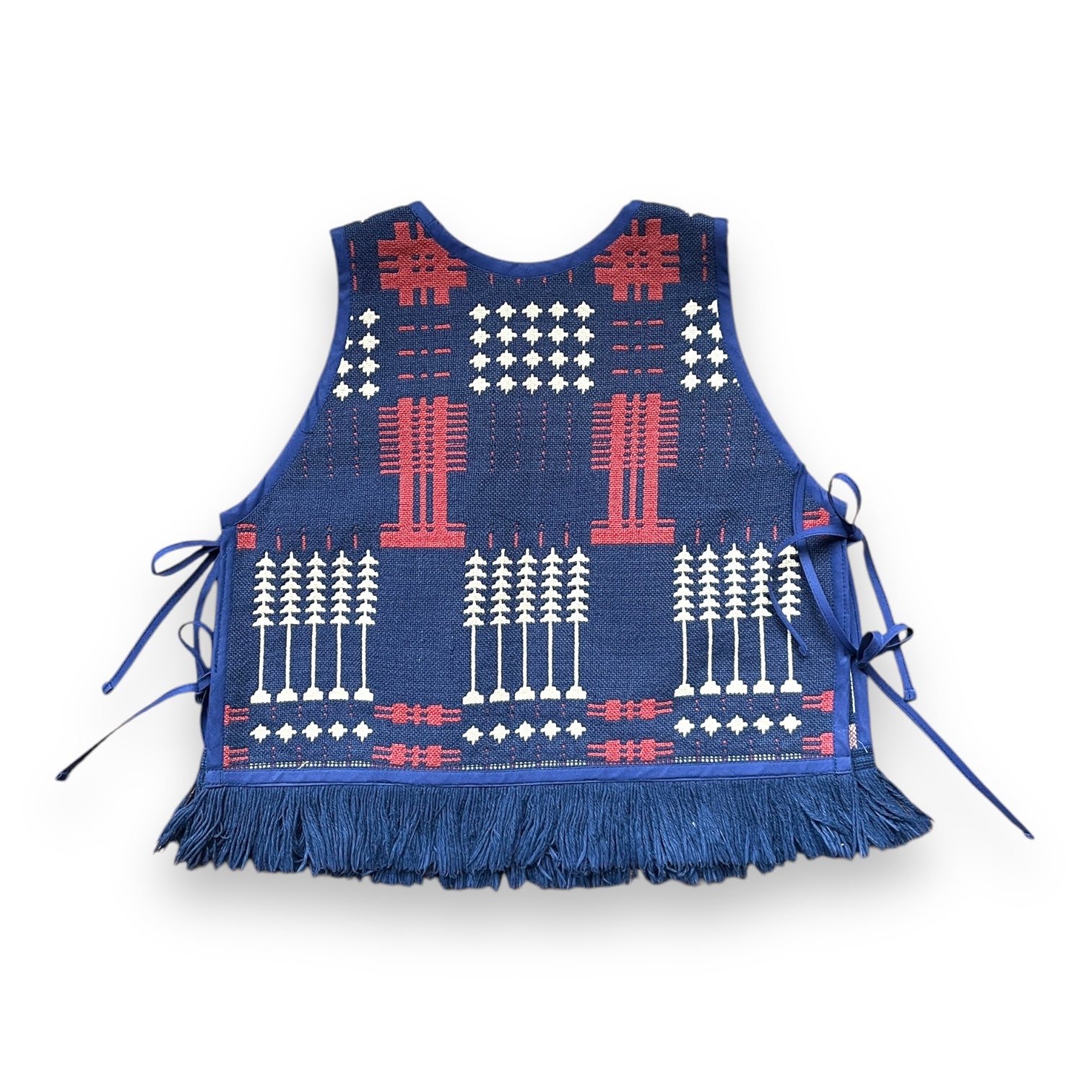 Pullover Side-Tie Vest | Vintage Cotton Coverlet with Fringe | Medium