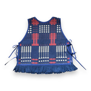 Pullover Side-Tie Vest | Vintage Cotton Coverlet with Fringe | Medium