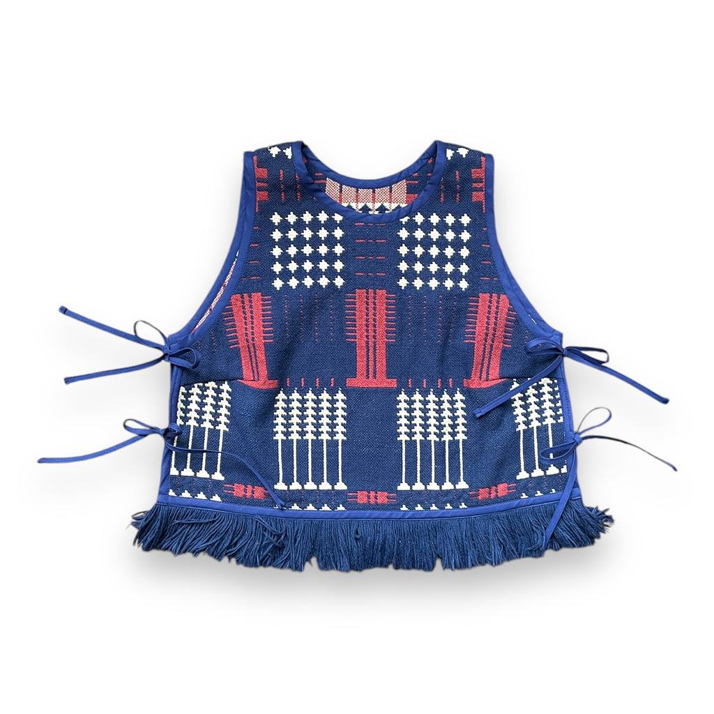 Pullover Side-Tie Vest | Vintage Cotton Coverlet with Fringe | Medium