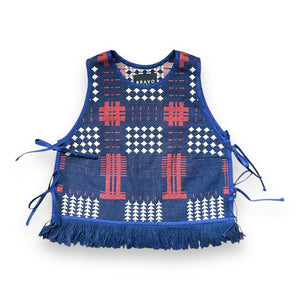 Pullover Side-Tie Vest | Vintage Cotton Coverlet with Fringe | Small