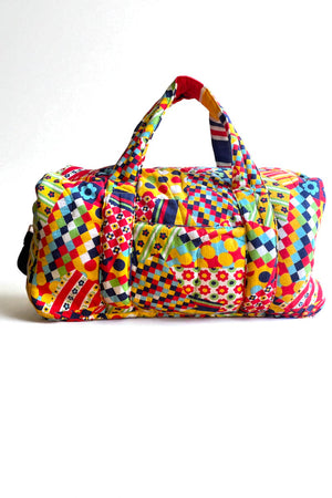 Studio Rework Duffel Bag | 70s Rainbow Patchwork and Striped Vintage Sleeping Bag